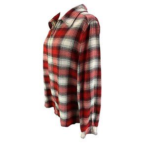 1X Giselle Apparel Junior Women's Zip Up Red Metallic Plaid Shirt Collared